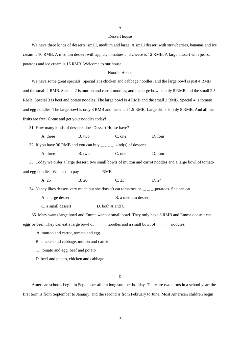 2012年七年级英语下册期末复习题（三）_第3页