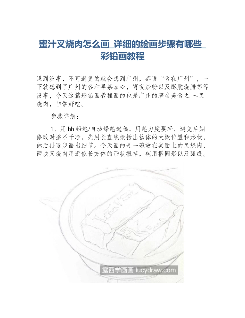 蜜汁叉烧肉怎么画_详细的绘画步骤有哪些_彩铅画教程_第1页