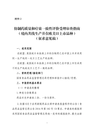 仿制药质量和疗效一致性评价受理审查指引境内共线生产并在