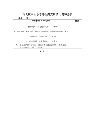百良镇中心小学师生美文诵读比赛评分表
