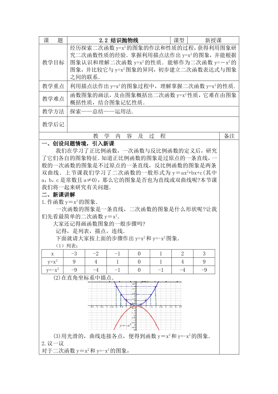 北师大版初中九年级下22结识抛物线教案_第1页