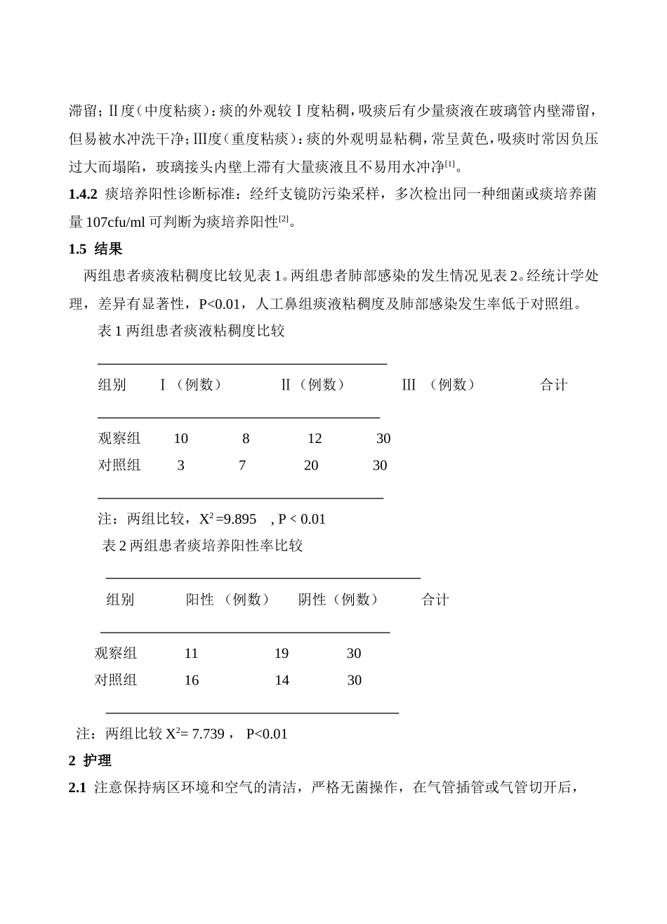 对人工鼻湿化危重患者人工气道效果的观察_第2页