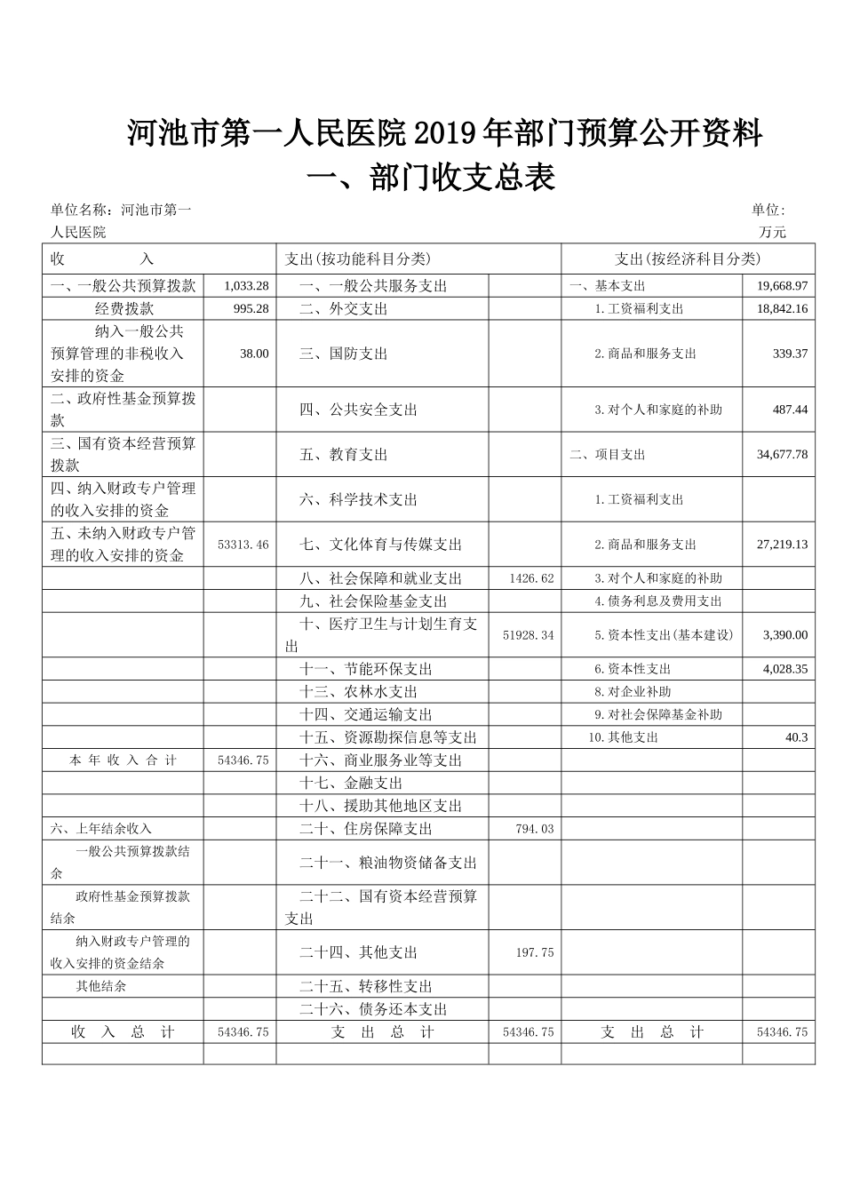 河池市第一人民医院2019年部门预算公开资料_第1页