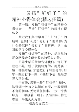 发扬”钉钉子”的精神心得体会(精选多篇)