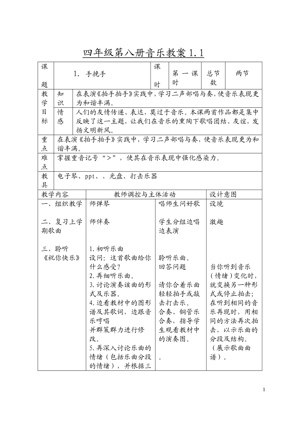 新人音版小学四年级下册音乐教案全册_第2页