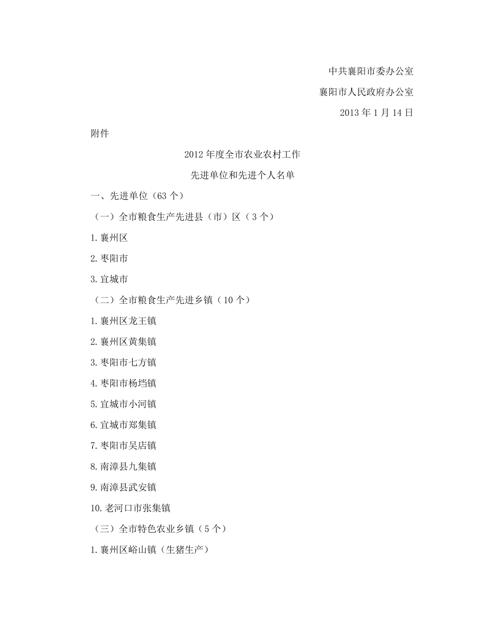 精品市政府办公室关于表彰2012年度全市农业农村工作先进单位和先进个人精品_第2页