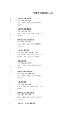 安徽省民营医院名录