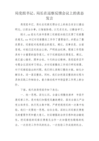 局党组书记、局长在巡察反馈会议上的表态发言 