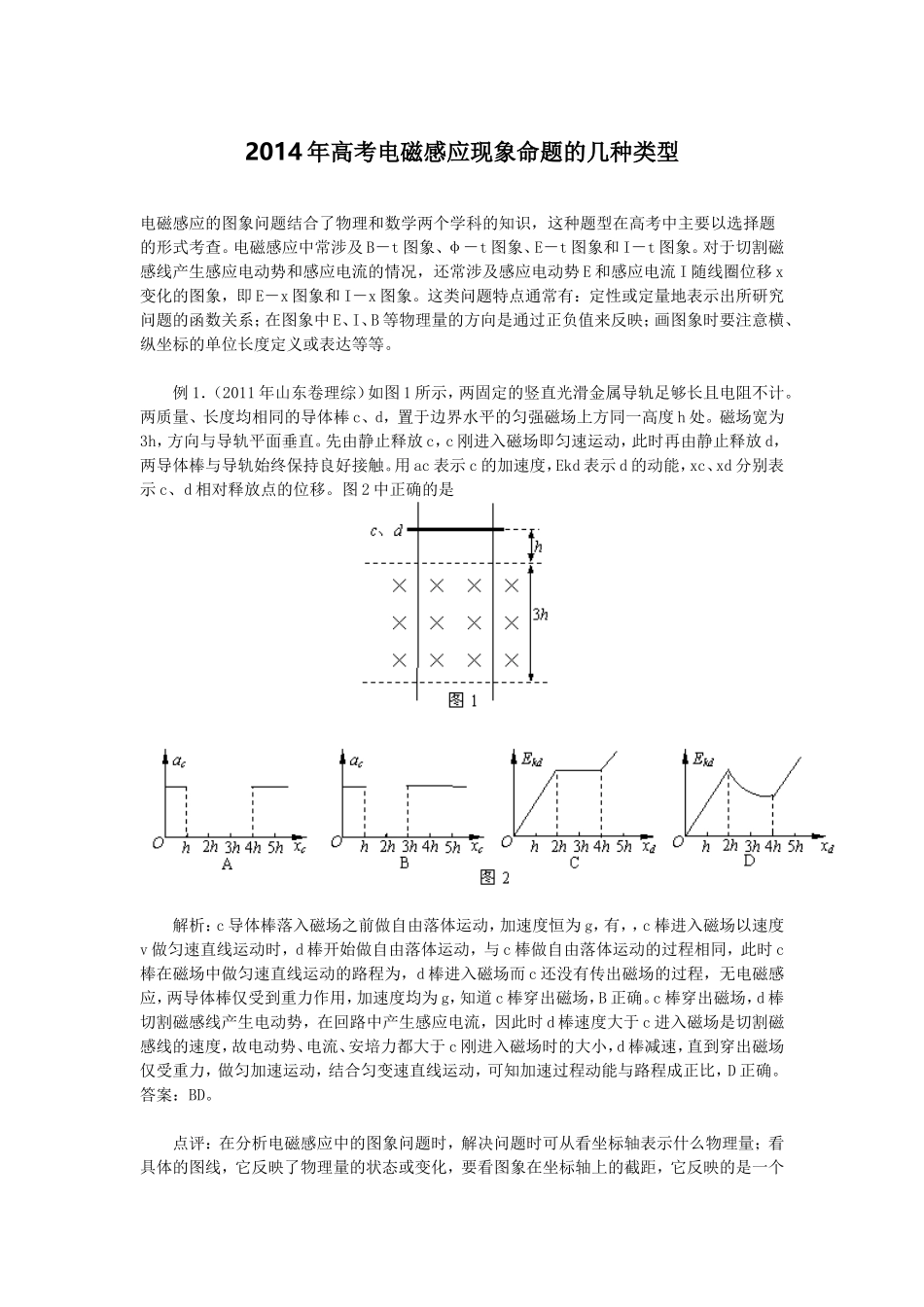 2014年高考电磁感应现象命题的几种类型_第1页