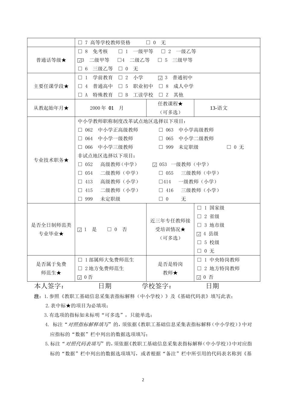 全国教职工基础信息采集表祁兴禧_第2页
