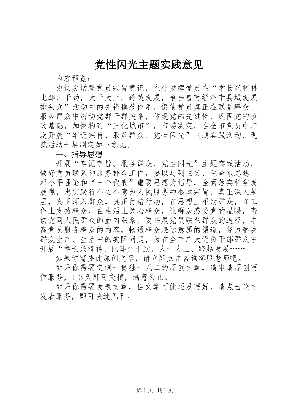 党性闪光主题实践意见_第1页