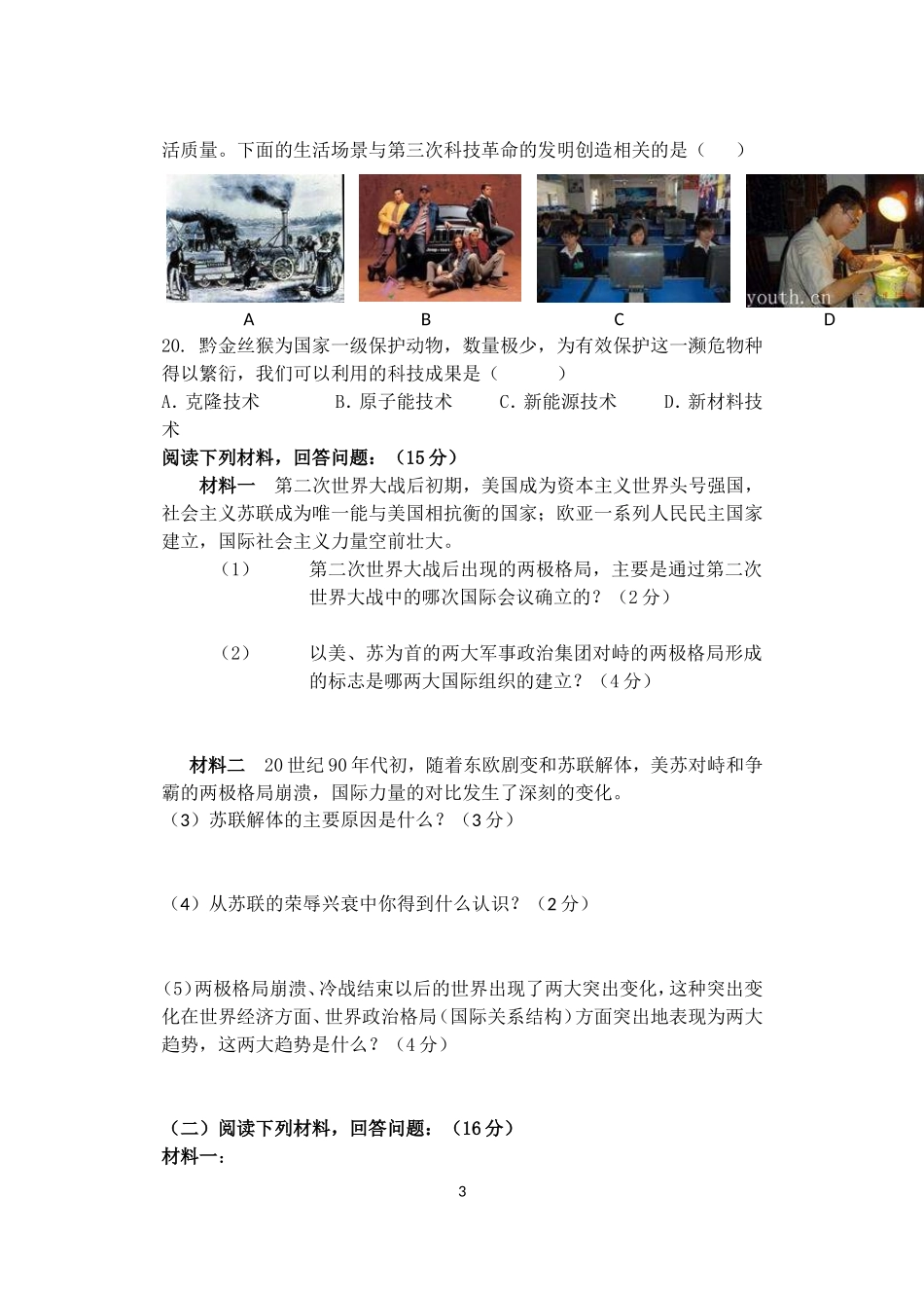 太行路九年级历史下册试题_第3页