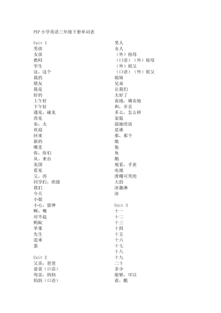 PEP小学三年级英语下册单词表1