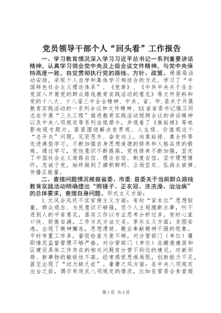 党员领导干部个人“回头看”工作报告