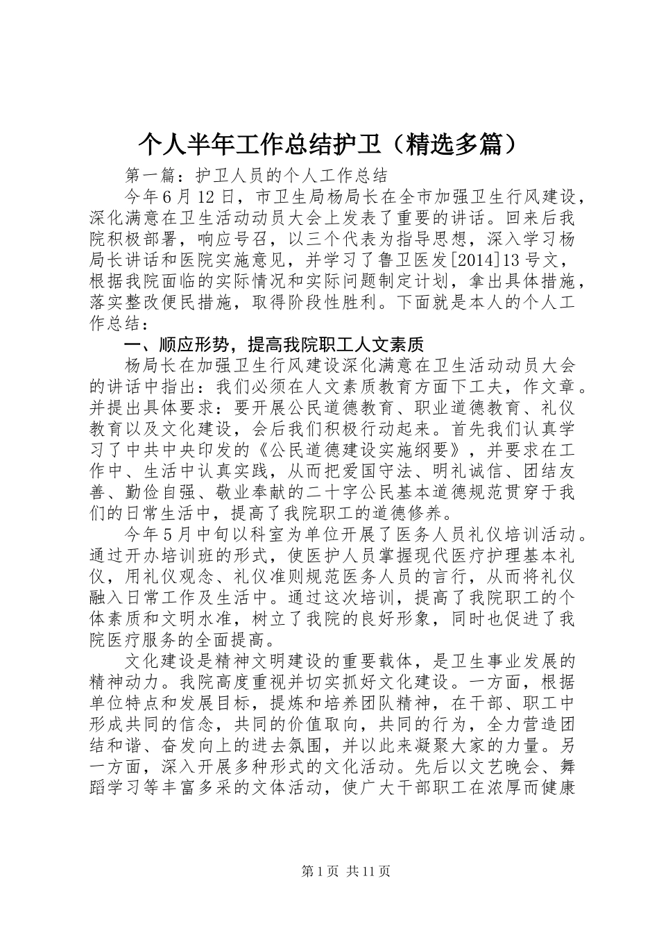 个人半年工作总结护卫(精选多篇)_第1页