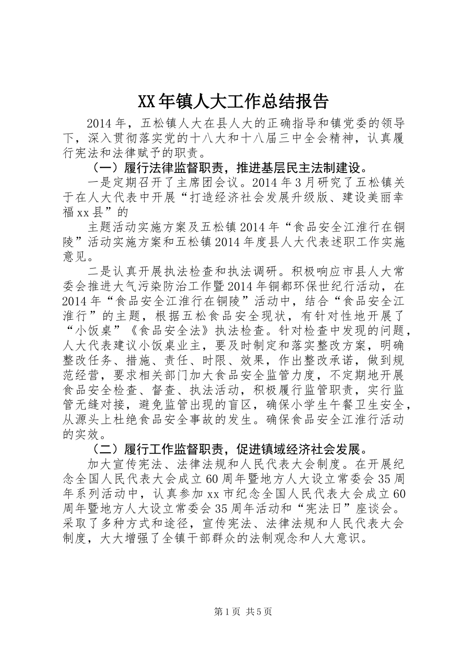 XX年镇人大工作总结报告_第1页