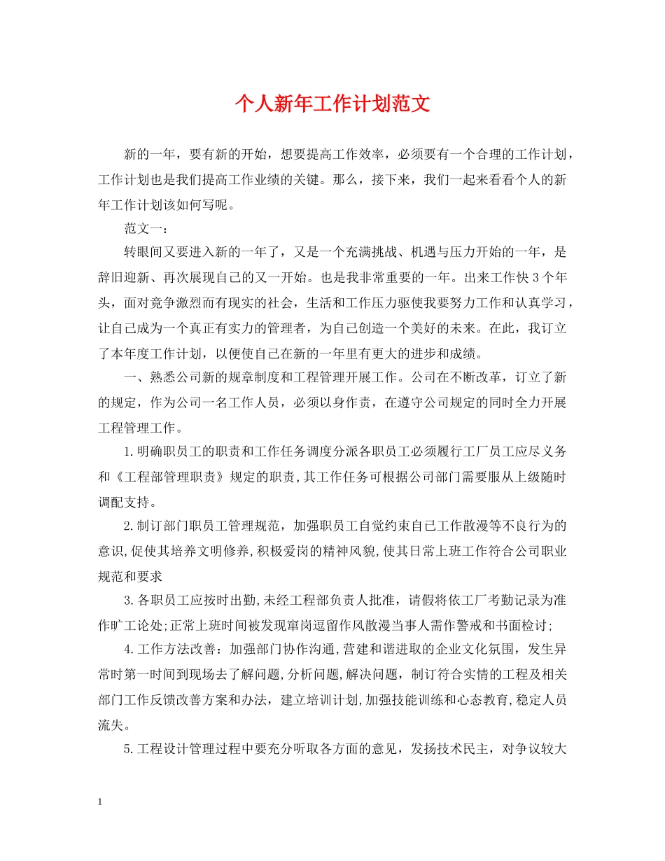 个人新年工作计划范文 _第1页
