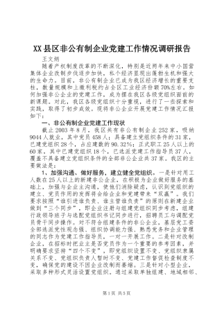 XX县区非公有制企业党建工作情况调研报告