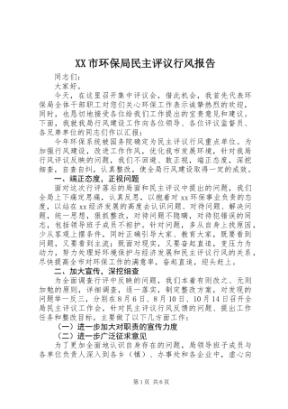 XX市环保局民主评议行风报告