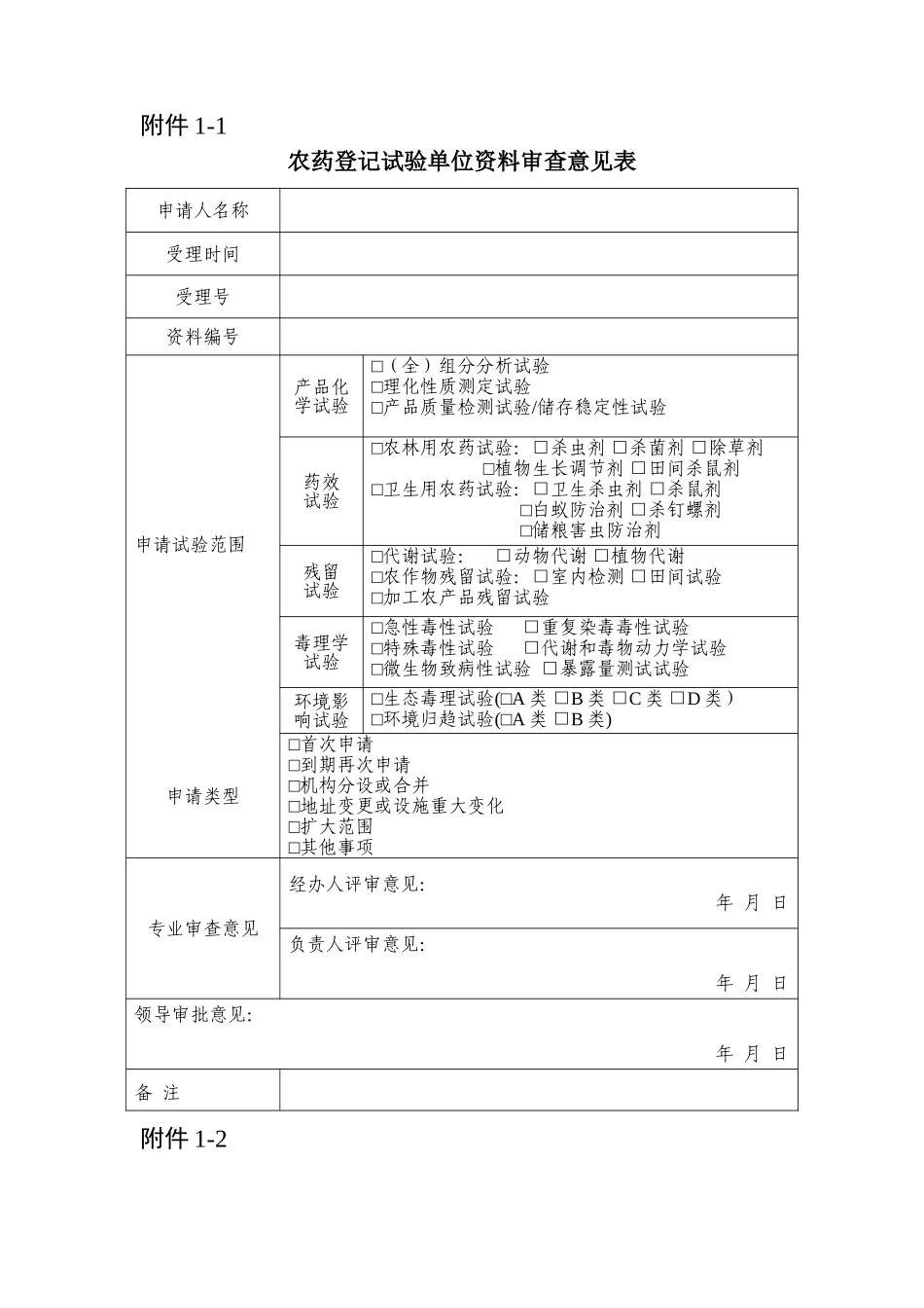农药登记试验单位现场检查综合评审意见表_第1页