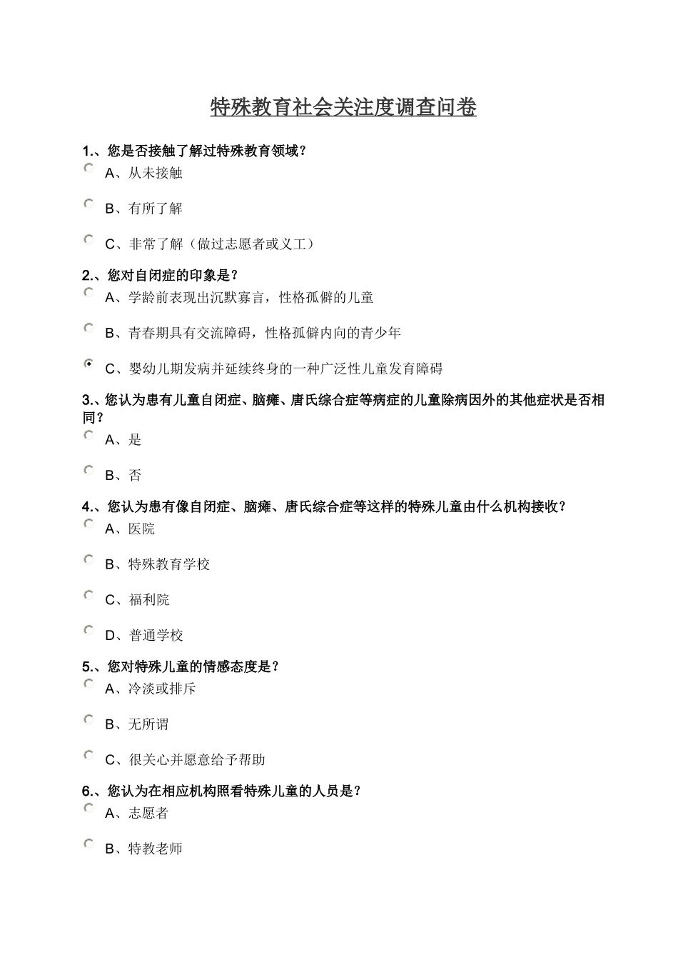 特殊教育社会关注度调查问卷_第1页