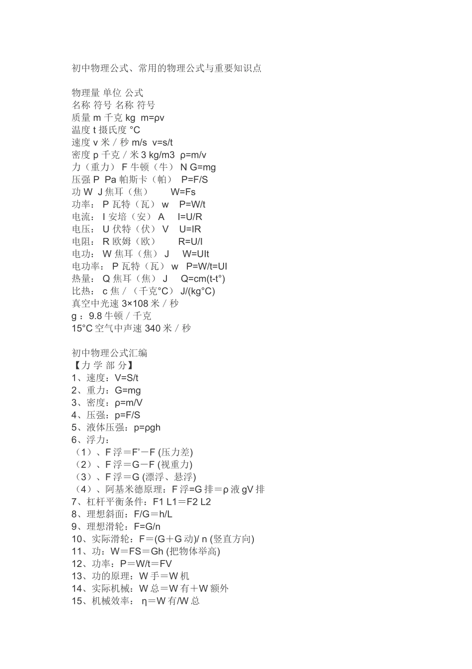 初中物理公式_第1页