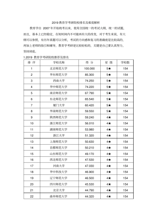 2019教育学考研院校排名及难度解析