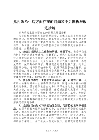 党内政治生活方面存在的问题和不足剖析与改进措施
