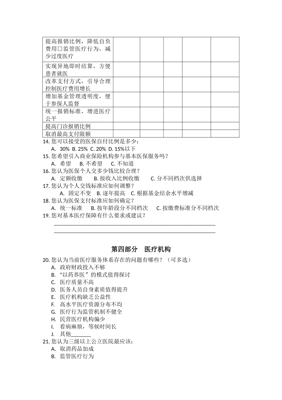 北京市医改实施患者满意度调查表复杂版_第3页