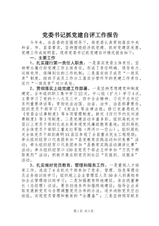 党委书记抓党建自评工作报告