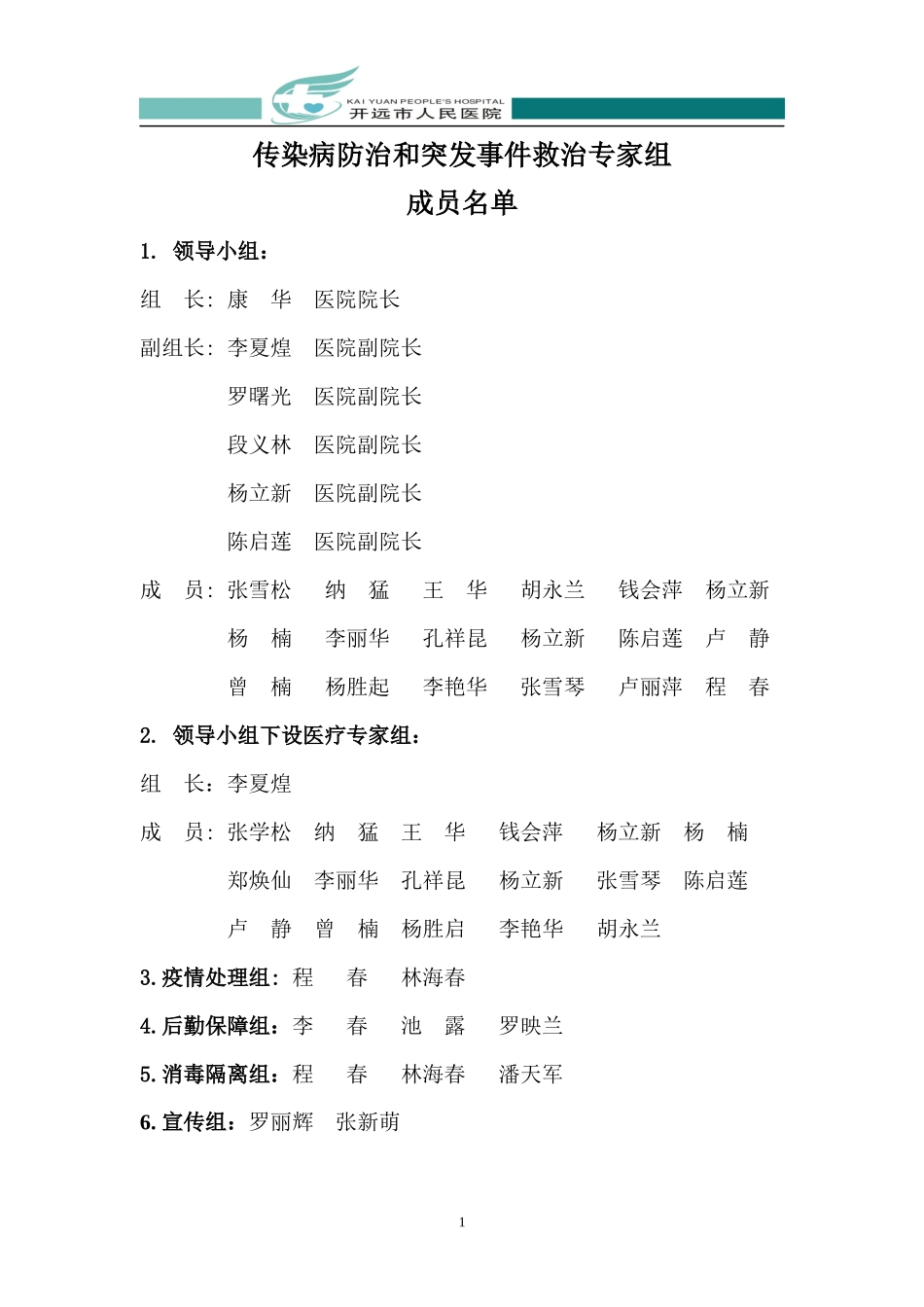 传染病防治和突发事件救治专家组_第1页