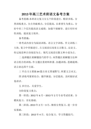 2013高三艺术班语文备考方案王崧