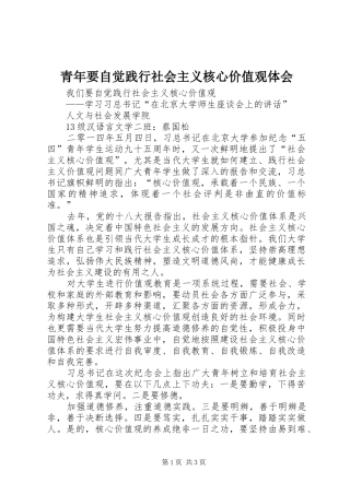 青年要自觉践行社会主义核心价值观体会 
