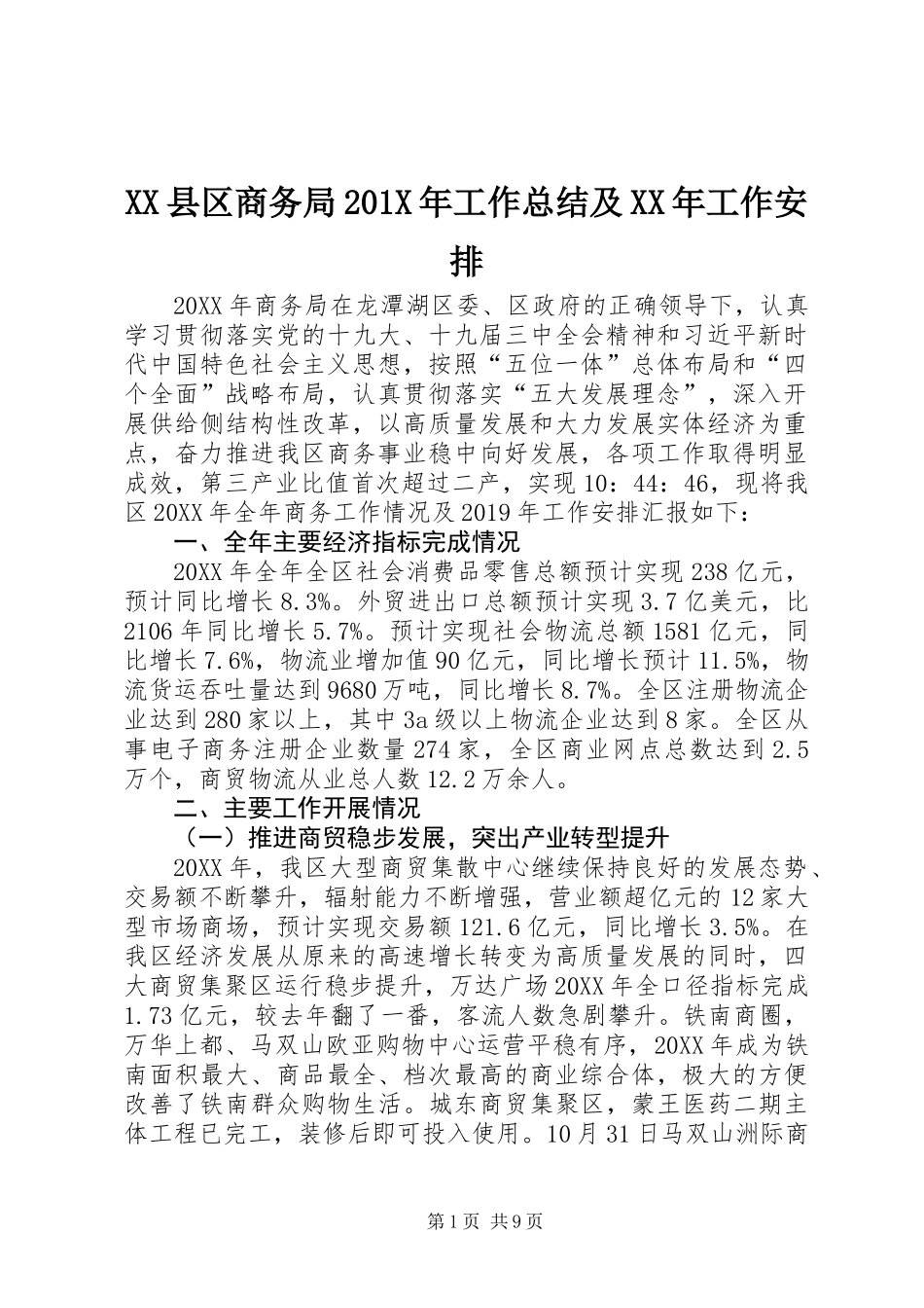 XX县区商务局201X年工作总结及XX年工作安排_第1页