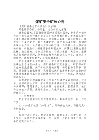 煤矿安全矿长心得 