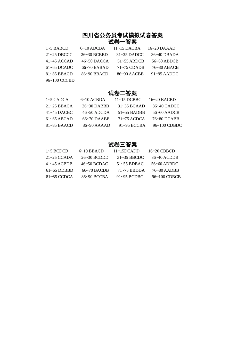 四川省公务员考试模拟试卷答案（三套）_第1页
