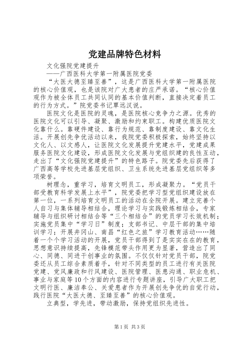 党建品牌特色材料_第1页