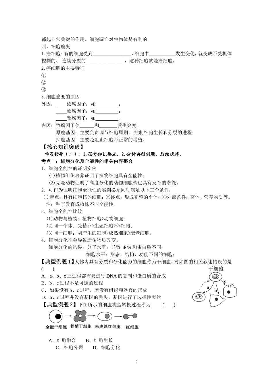 导学案13一轮复习细胞的分化、衰老、凋亡和癌变_第2页