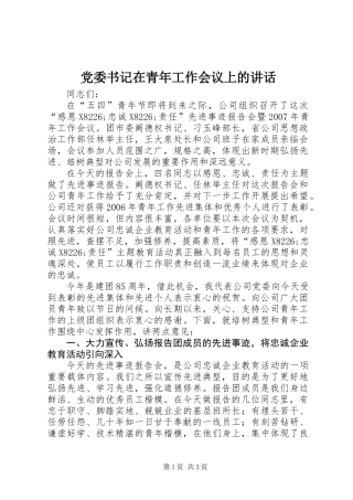 党委书记在青年工作会议上的讲话