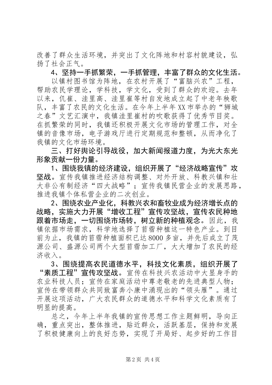 XX镇上半年宣传工作总结及下半年工作安排_第2页