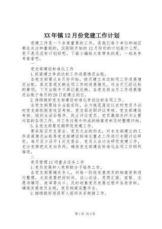 XX年镇12月份党建工作计划