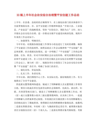 XX镇上半年社会治安综合治理暨平安创建工作总结 