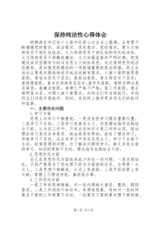 保持纯洁性心得体会