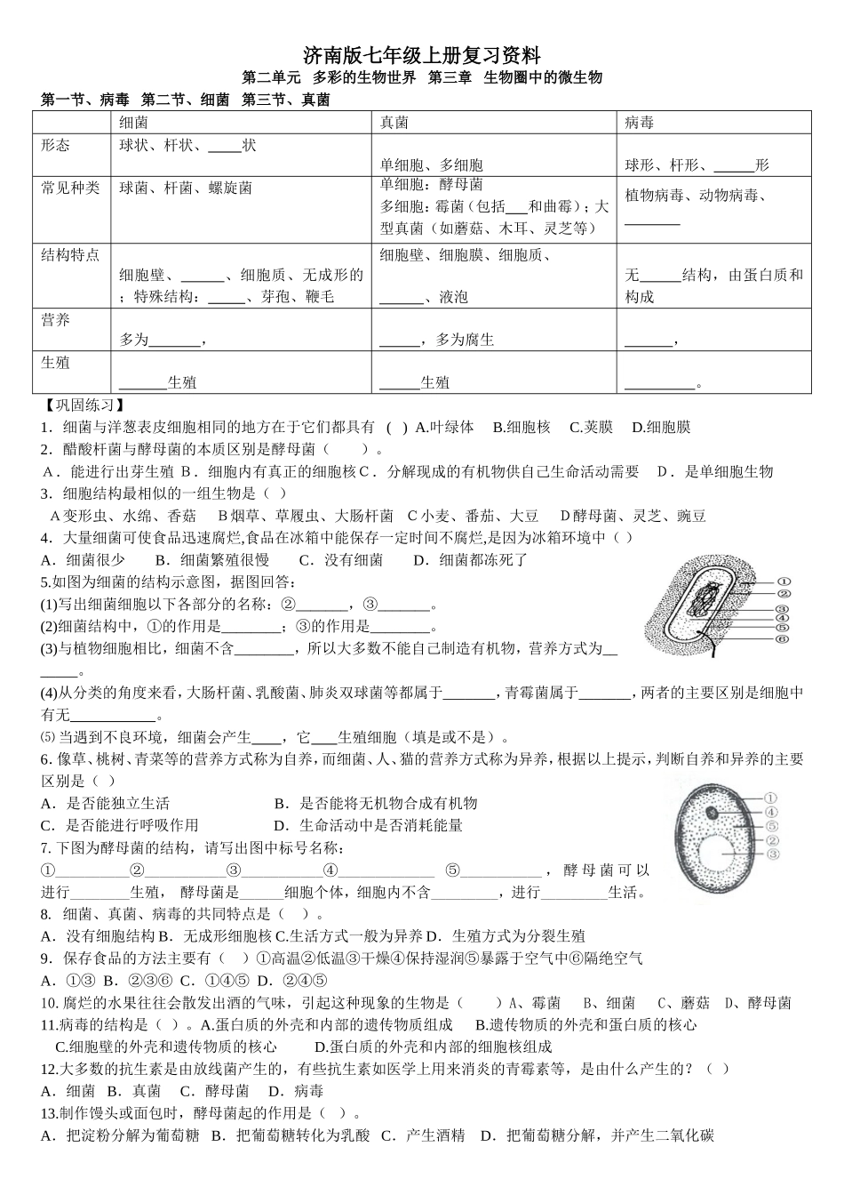 七上第三章生物圈中的微生物第四章生物的分类复习资料_第1页