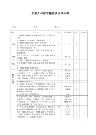 女病人导尿术操作及评分标准