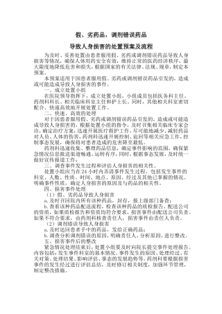 假、劣药品-调剂错误药品导致人身损害的处置预案及流程