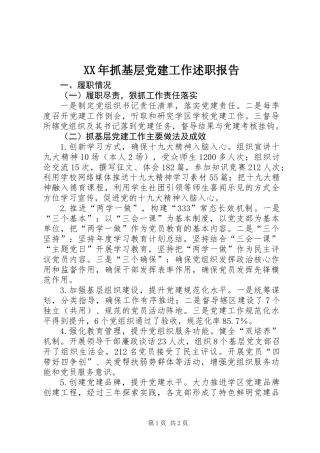 XX年抓基层党建工作述职报告
