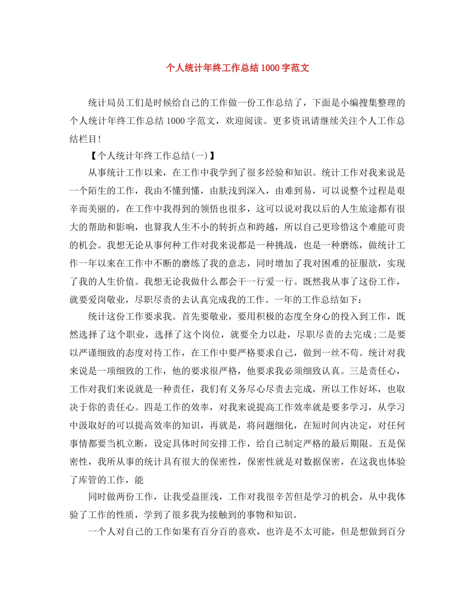 个人统计年终工作总结1000字范文 _第1页