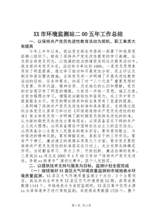 XX市环境监测站二00五年工作总结
