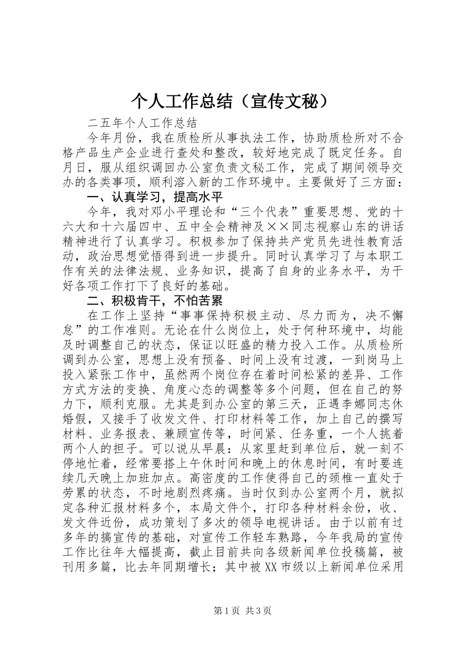 个人工作总结（宣传文秘） (2)_第1页